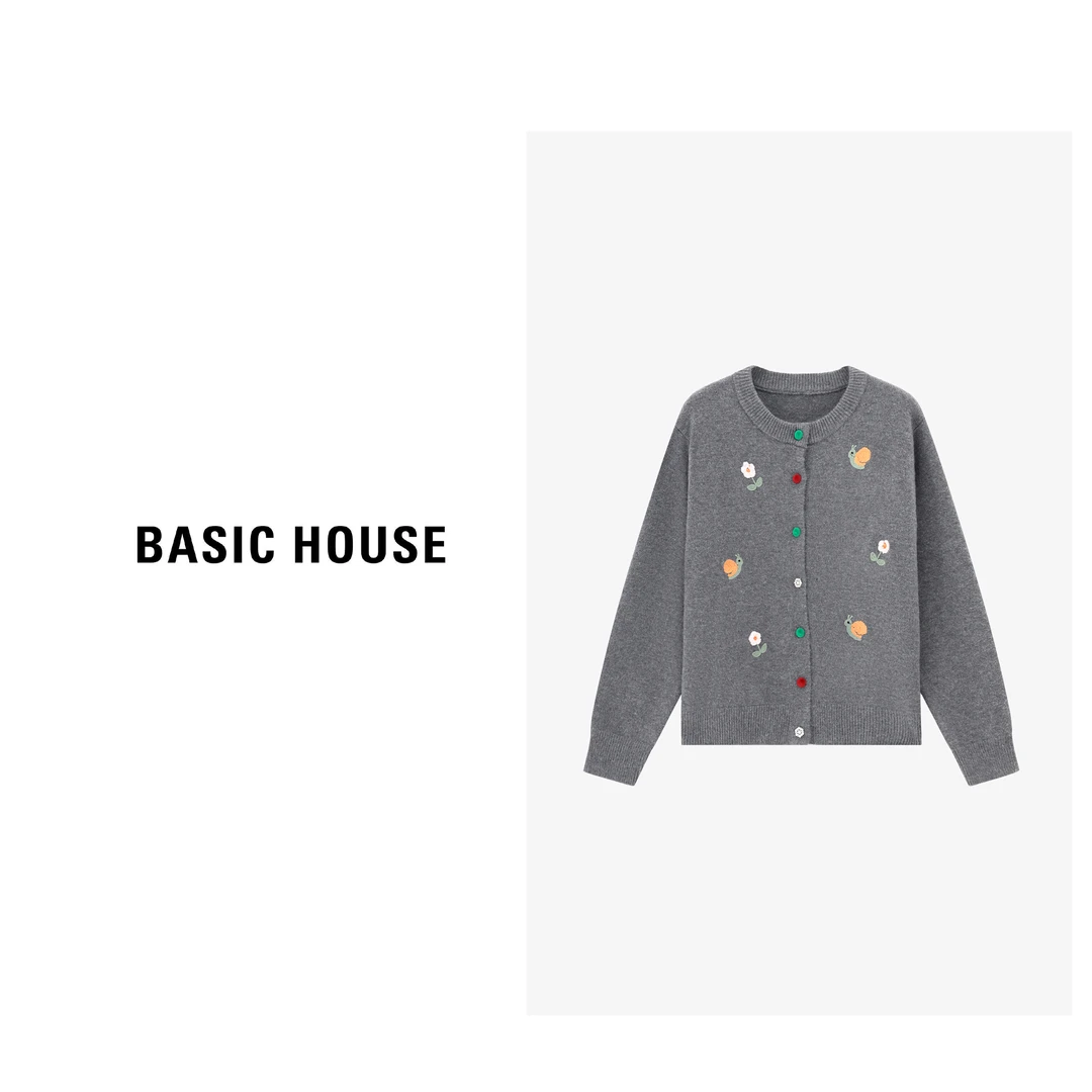Basic House/百家好秋冬开衫小香风提花时尚针织毛衣B0625H5A162