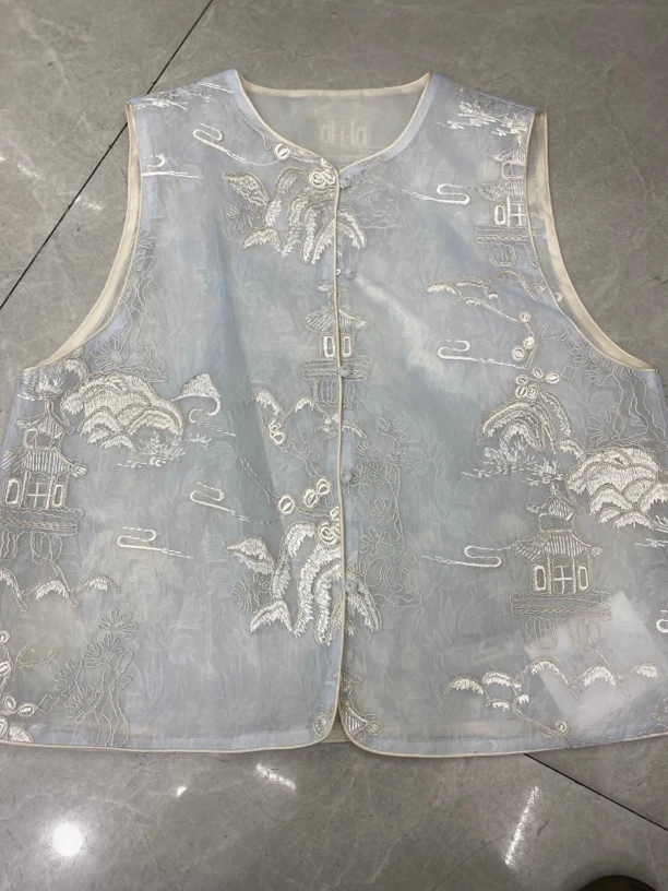 2025春夏新品欧货圆领时尚百搭重工刺绣提花马甲女潮