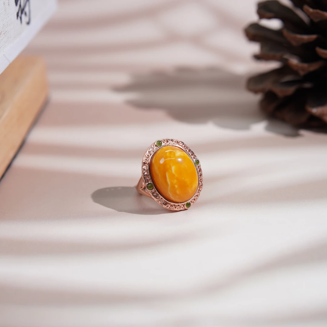 【珊丽】花蜡银镶戒指