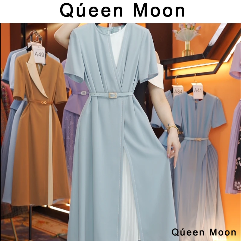 编码A40【QúeenMoon】经典轻奢百搭气质连衣裙拼接长裙 (定制女装)