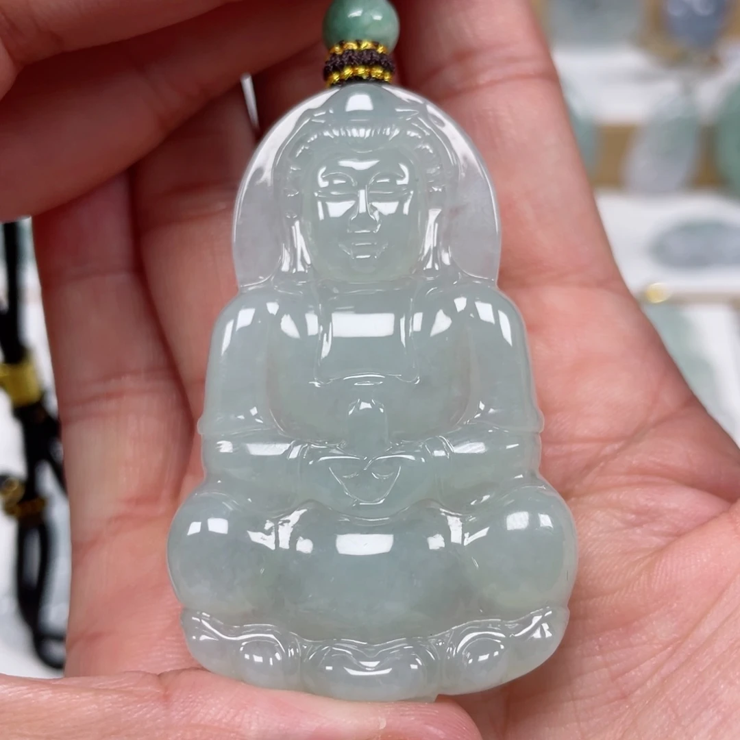 翡翠颈饰未镶嵌天然缅甸翡翠A货观音15号