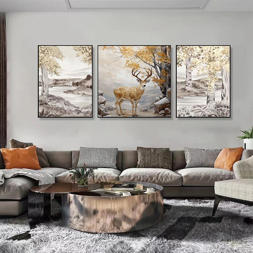 《发财有路》冰熔精雕立体单层沙发背景三联画挂画