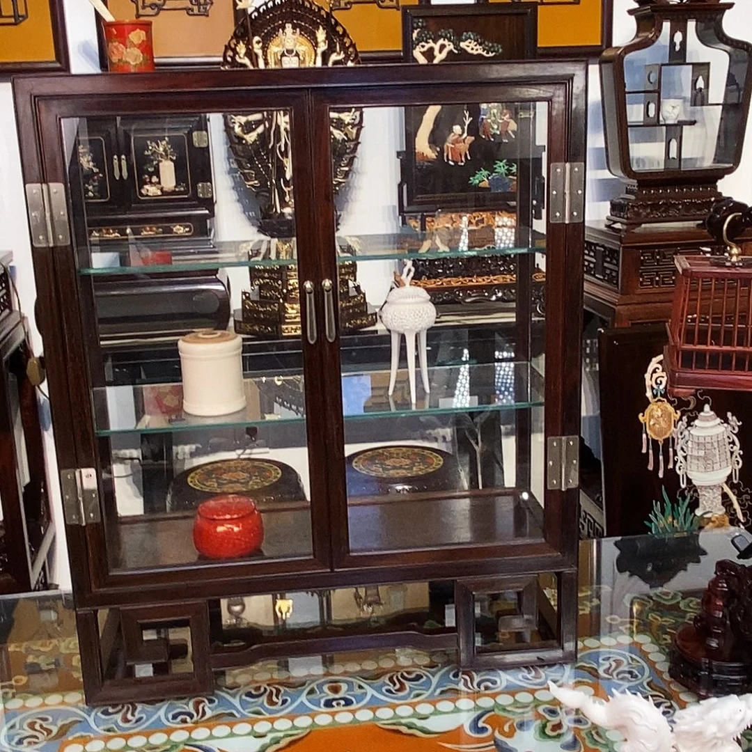 成套家具红酸枝木类大红酸枝玻璃柜