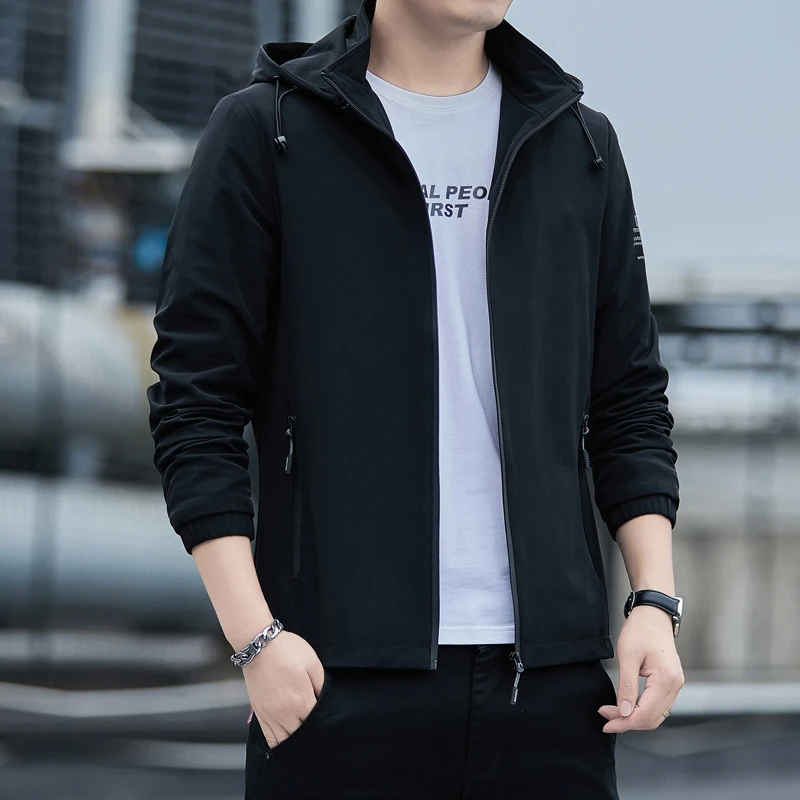 拉链连帽男防风商务运动夹克春季上衣薄款外套潮流百搭男士户外