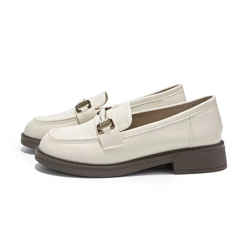 LA-6809 米色乐福鞋女款春夏新款厚底增高小皮鞋通勤英伦脚蹬单鞋