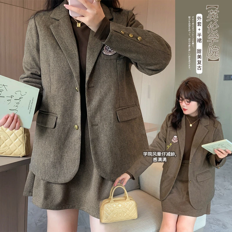 美拉德章仔西服半裙套装冬季新款减龄两件套915T22+915T21