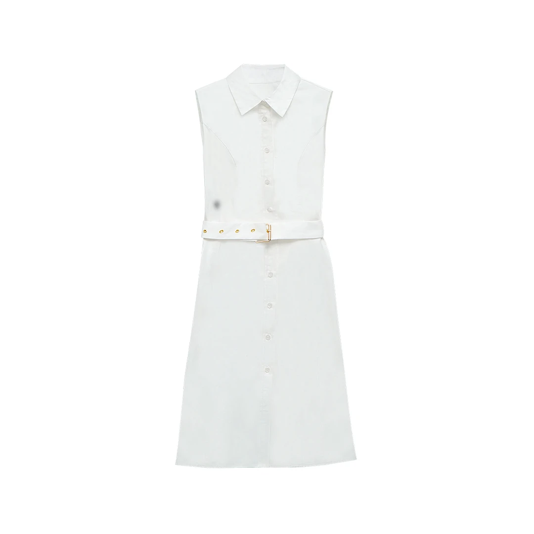 中长裙圆领刺绣小个子蛋糕连衣裙夏季时尚无袖aOPL-97