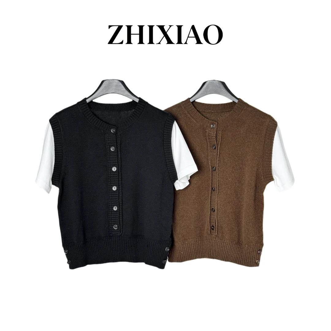 【ZHIXIAO】秋冬新款：拼色短袖毛衣258021