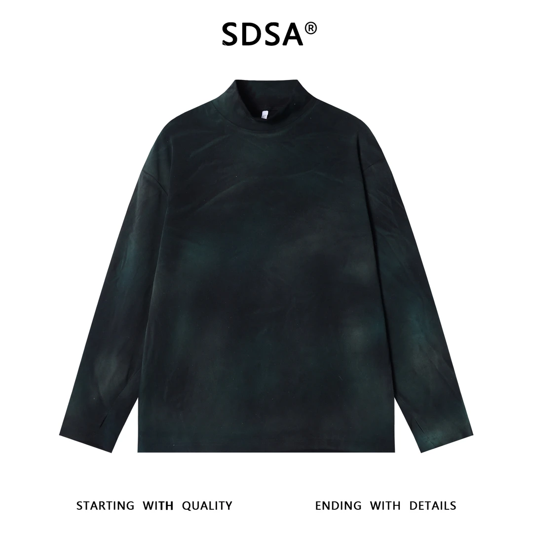 SDSA男士秋冬新款痞帅男装韩版扎染半高领长袖T恤简约百搭时尚潮