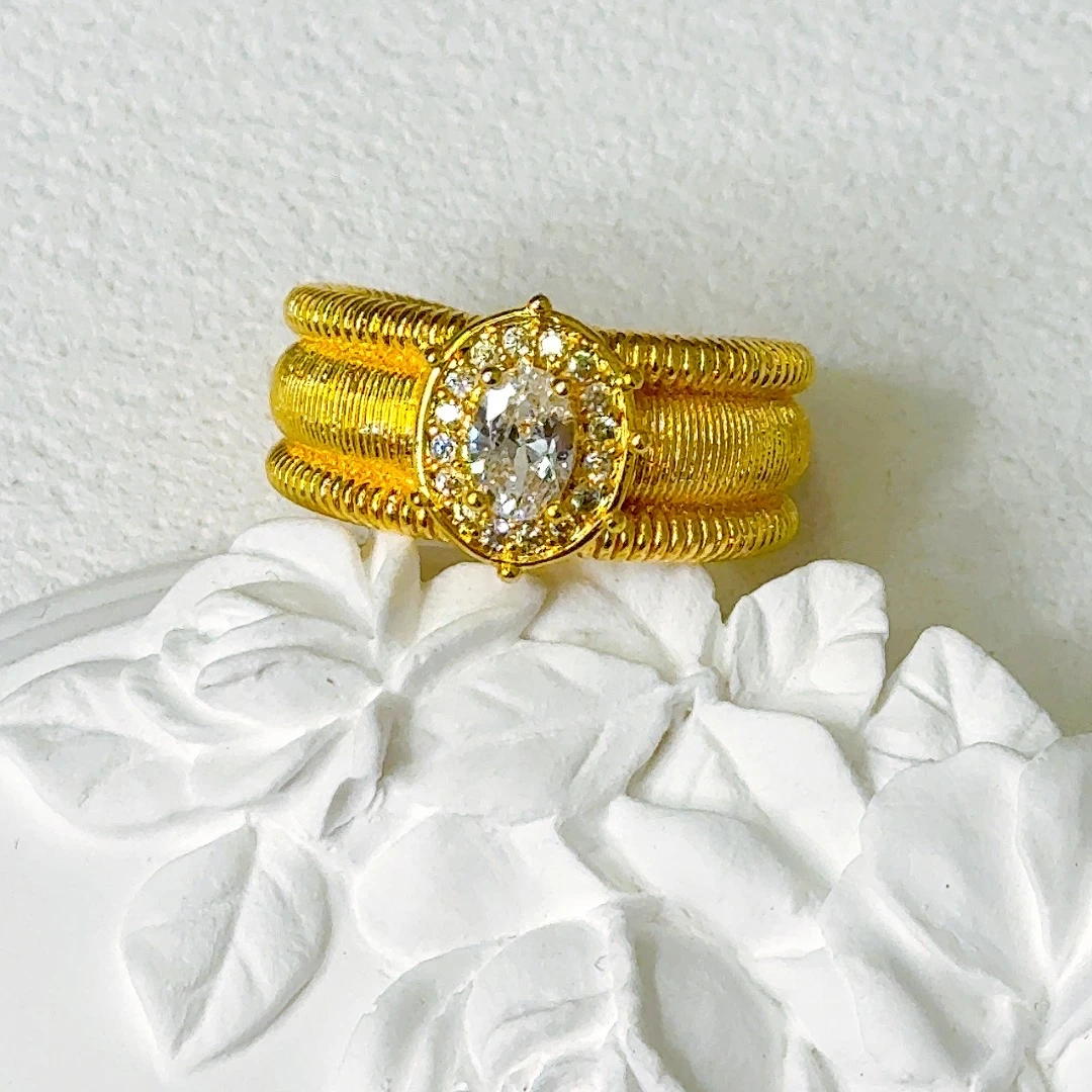 高端精工宽面镶嵌开口戒指E030