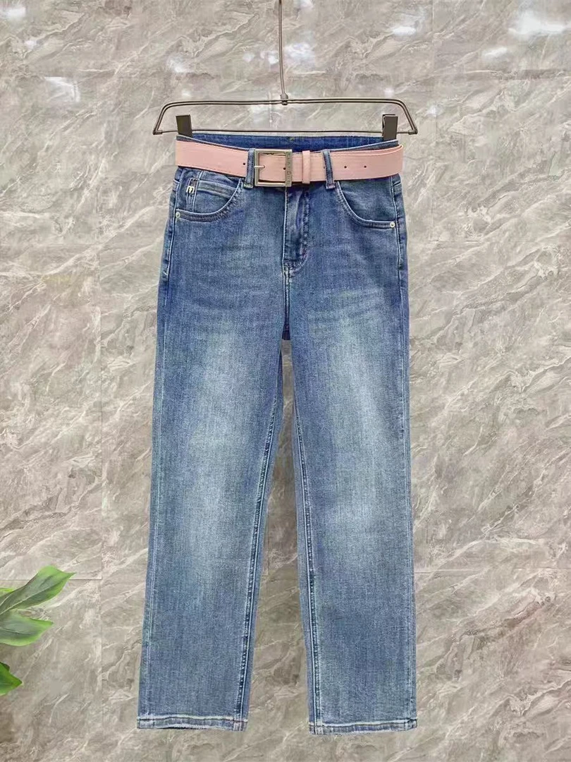 新款复古显瘦直筒牛仔裤女士长裤秋季宽松百搭mm拖地高腰裤子6035