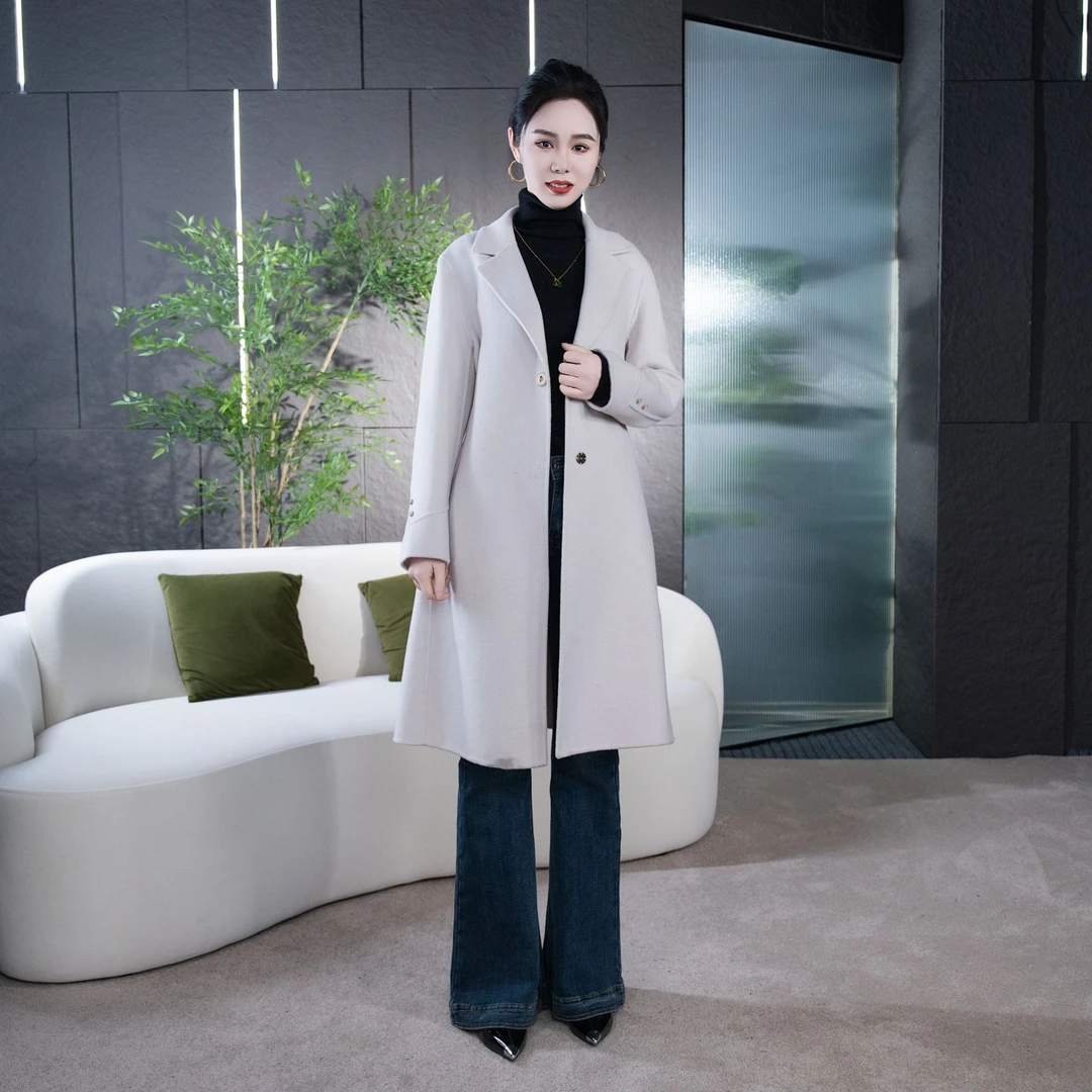 【丽爷】23975米白羊毛大衣
