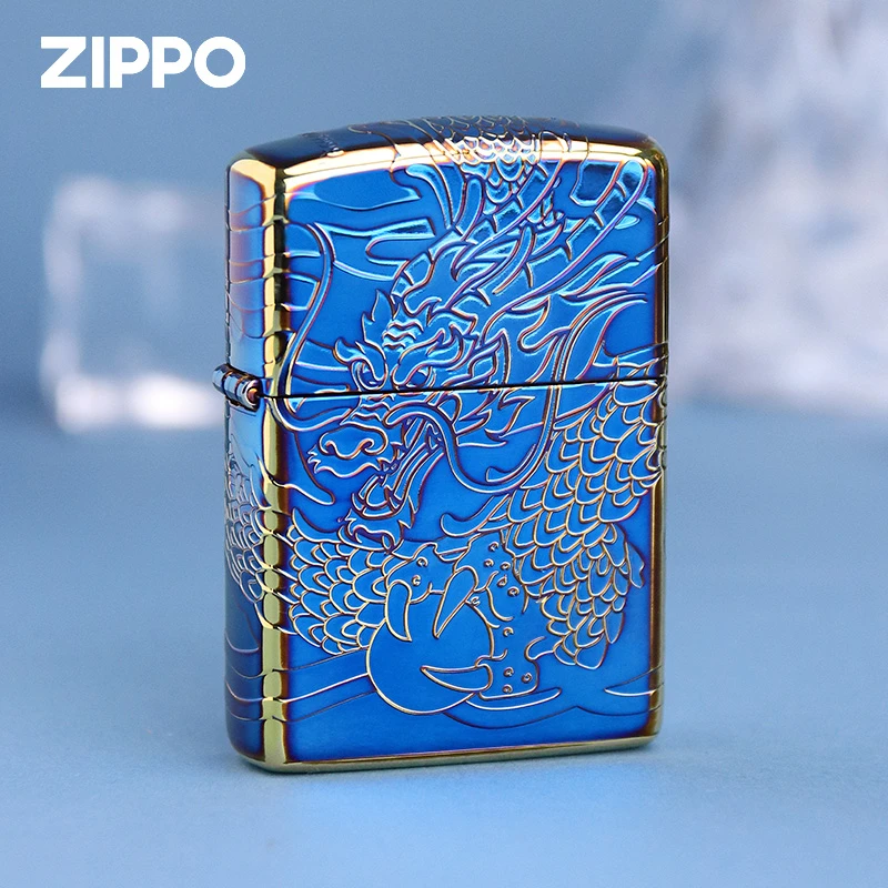 Zippo煤油打火机太仓版-苍龙出海防风熏金烤蓝盔甲机TC9901XJ