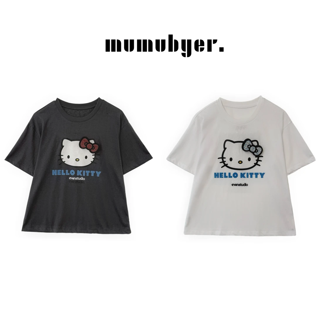 MUMUBYER •“欧阳*nana同款”轻薄款KT印花魔术贴蝴蝶结T恤