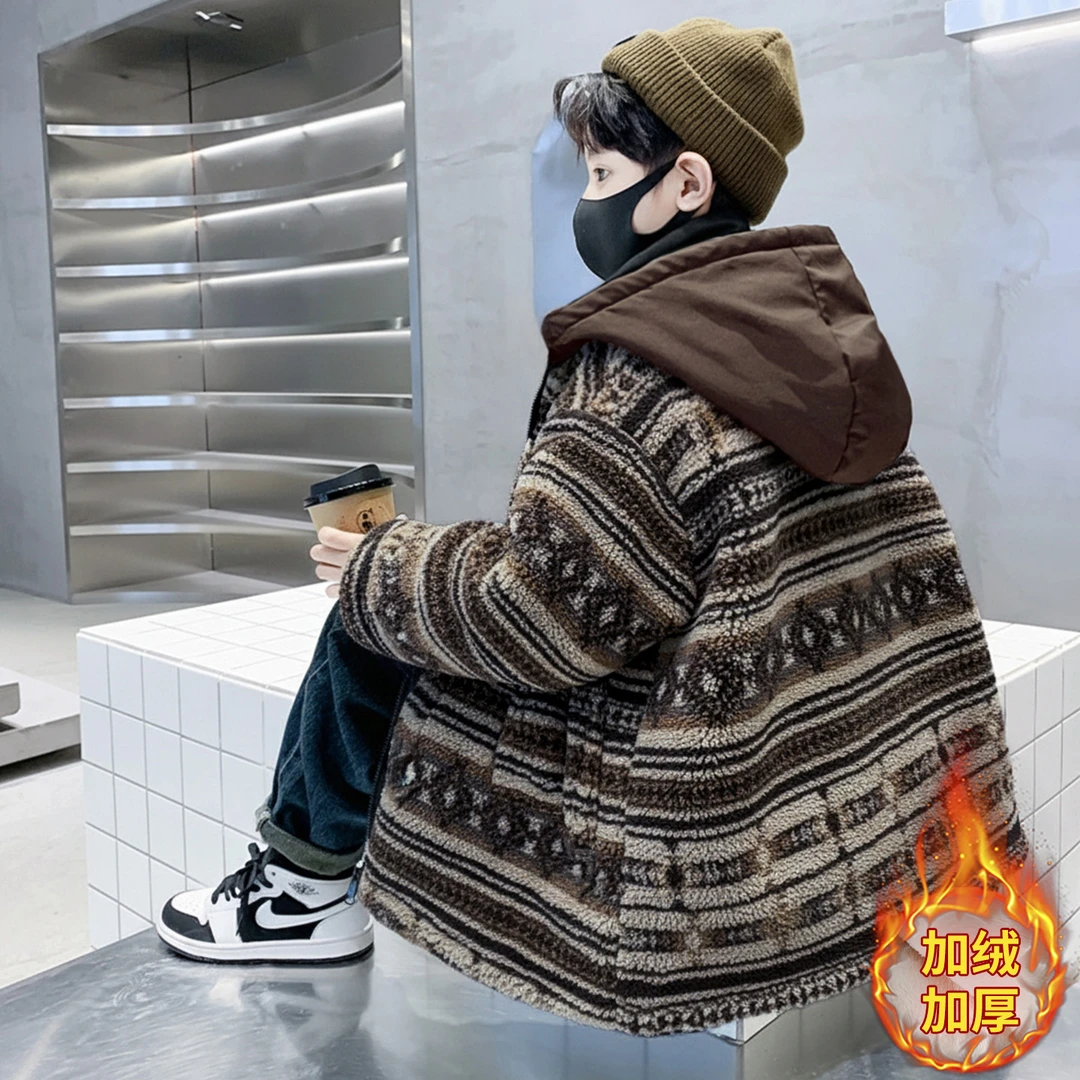 男童冬装加棉加厚毛呢外套2025新款中大儿童秋冬款炸街上衣男孩潮