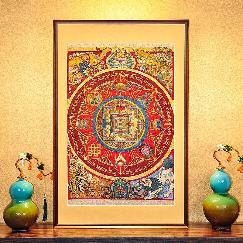 刺绣材质【八宝坛城】挂画实木装裱办公室玄关茶室书房背景墙装饰画