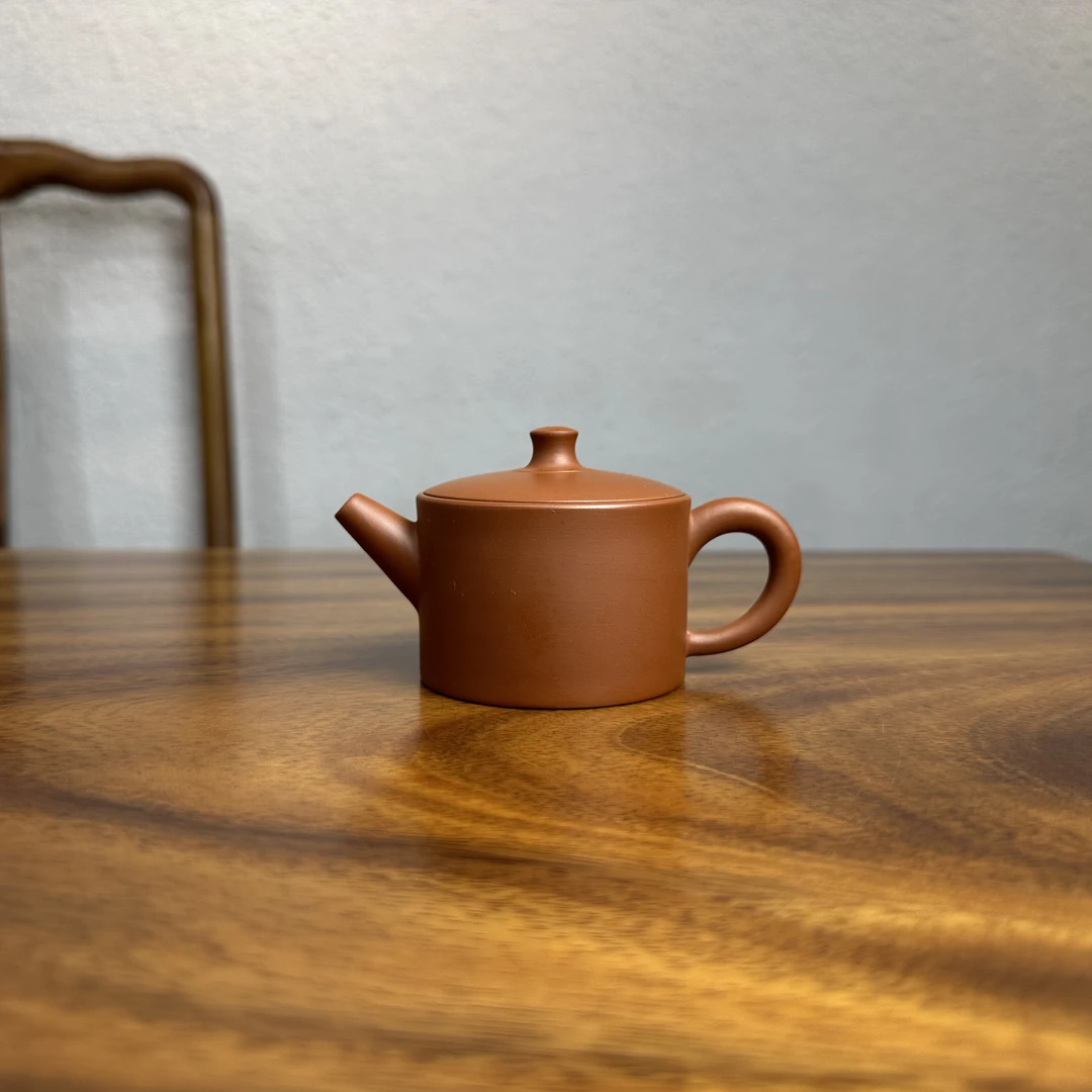潮州原矿手工朱泥手拉壶汉瓦壶直筒大口径120c易投茶泥壶功夫茶具