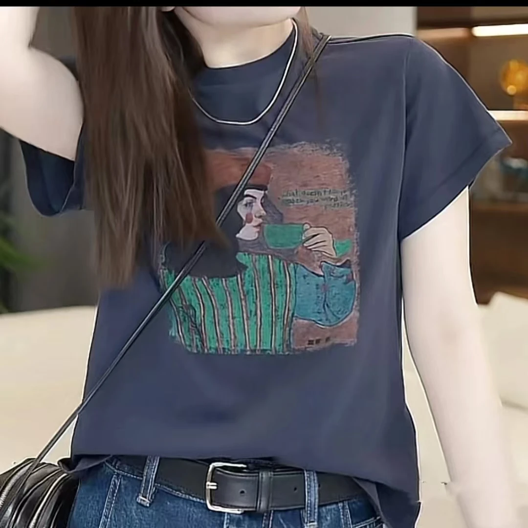 设计感【庄园女孩】百搭短袖T恤女2025夏季新款时尚休闲圆领上衣