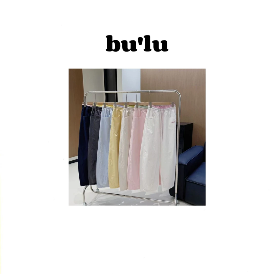 BULU~【岛屿泡泡】夏季韩系百搭拼色腰头抽绳休闲弯刀裤
