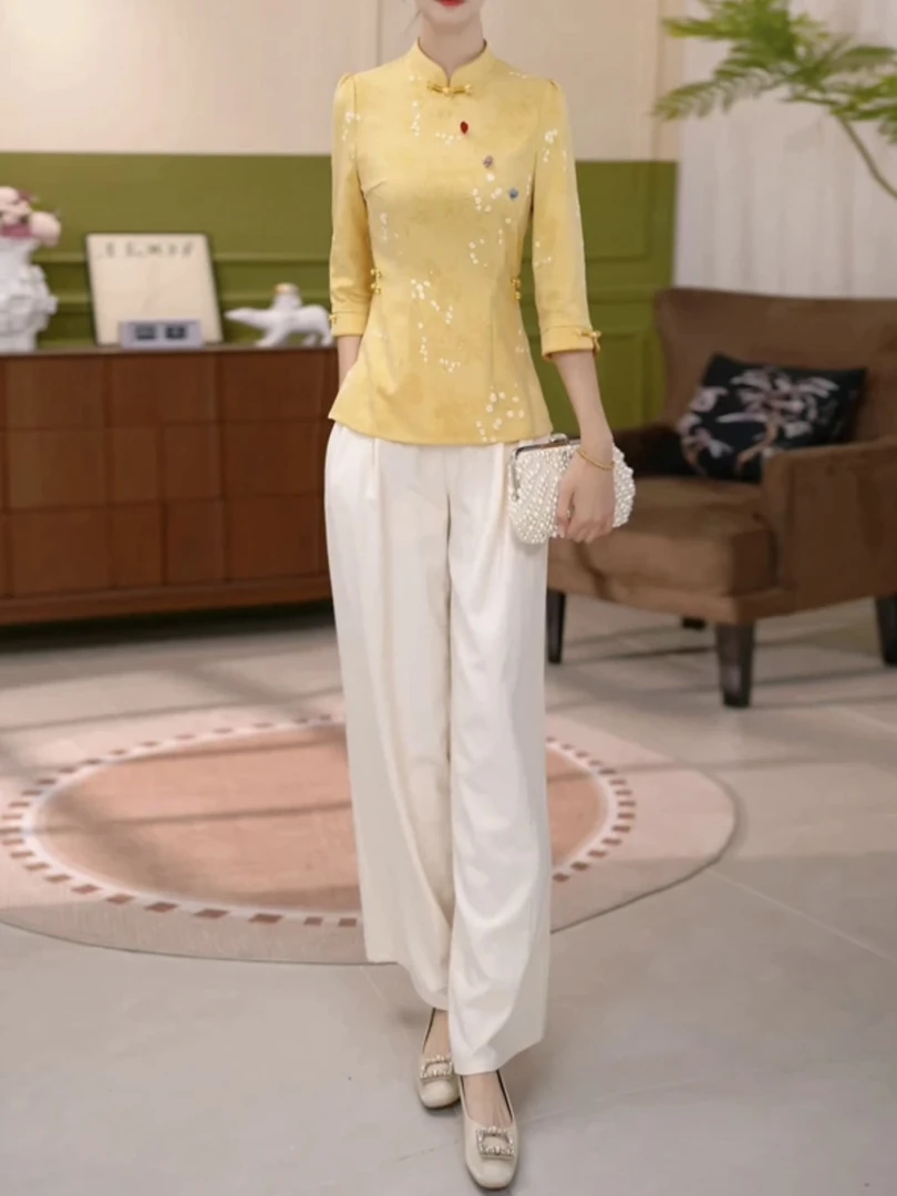 【上衣+裤子】JG-25494新款2025年夏季时尚气质优雅显瘦两件套裤