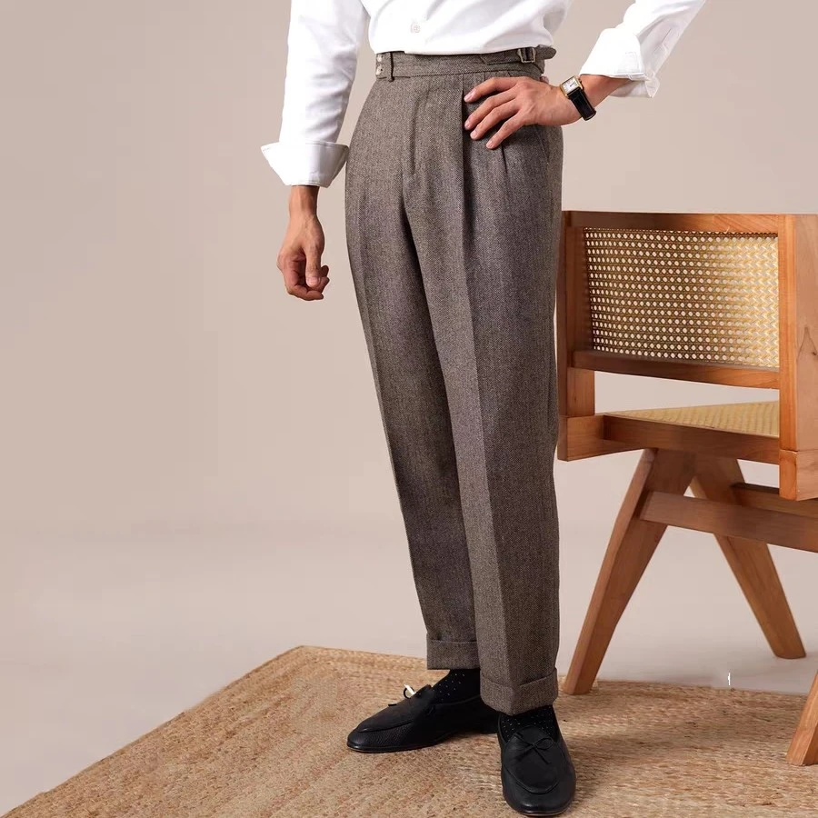 【45%精纺羊毛】秋冬加厚意式那不勒斯西裤男商务休闲双褶西装长裤