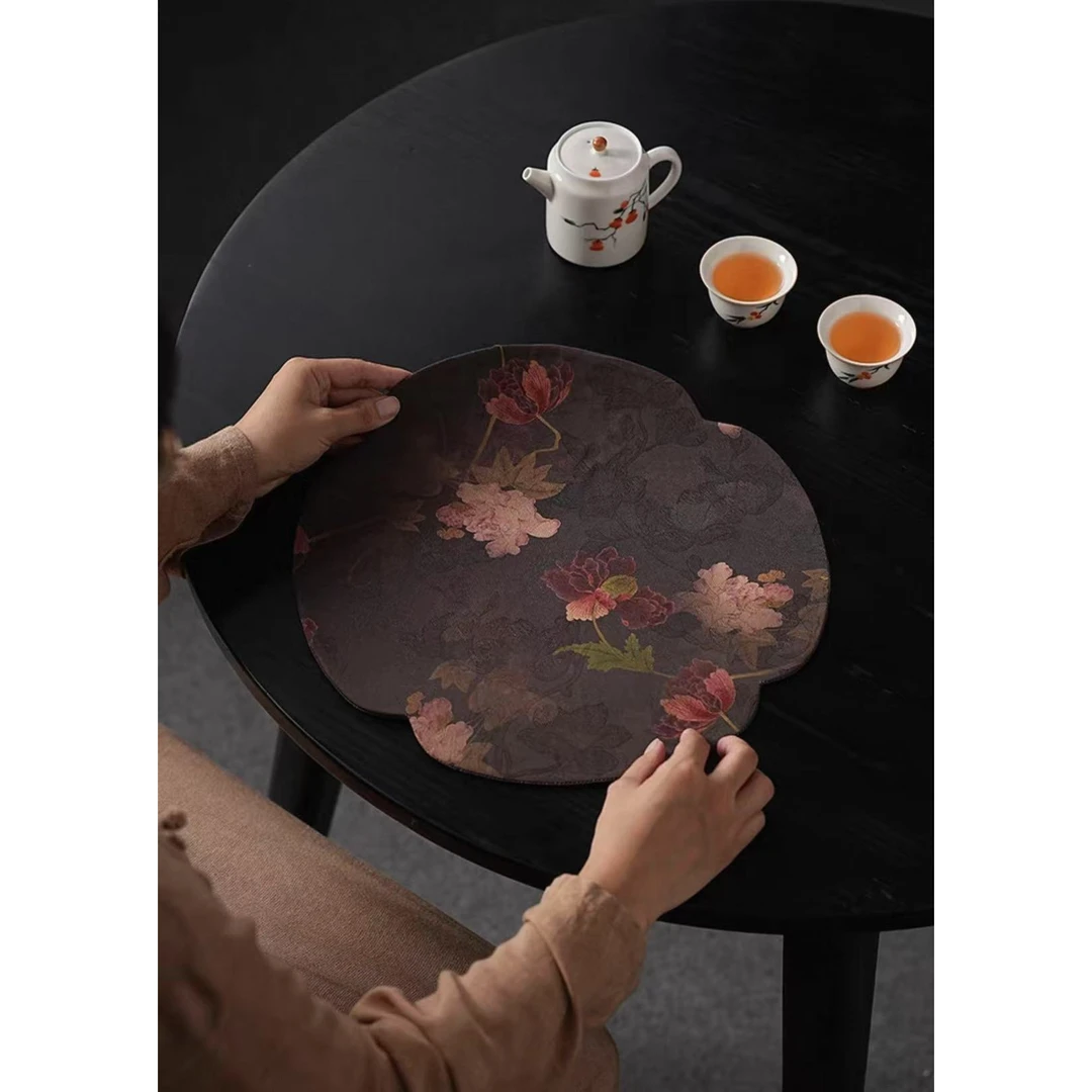 国色天香--织锦牡丹海棠茶席茶垫