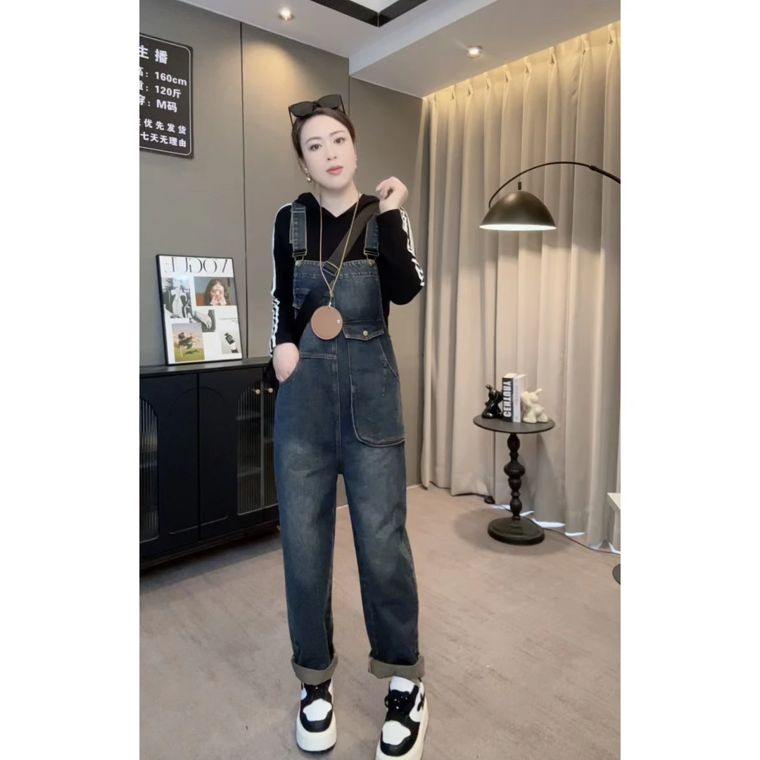 【软牛仔】复古立体工装大口袋背带裤女2025春季新款宽松减龄显瘦潮