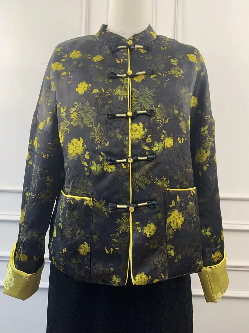 提花薄款长袖春季新中式短外套立领时尚上衣中国风重磅外套