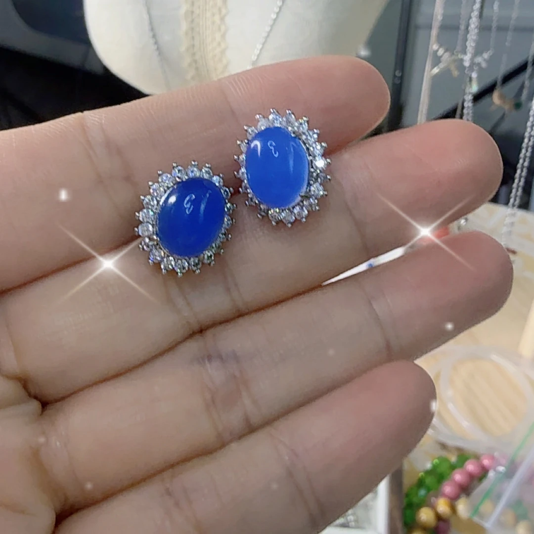 纯银镶嵌蓝玉髓耳饰