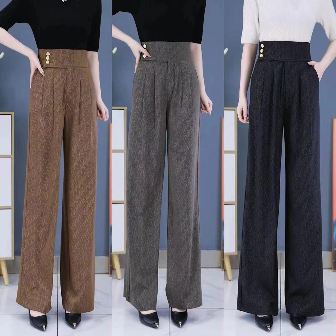 2025春夏新款高腰垂感阔腿裤显瘦休闲裤百搭窄版时尚女裤9301款