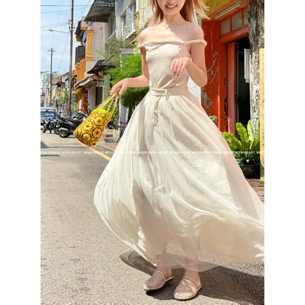 尹小乐INNER【海边假日】法式高腰显瘦半身裙千金仙女三层蓬蓬裙春