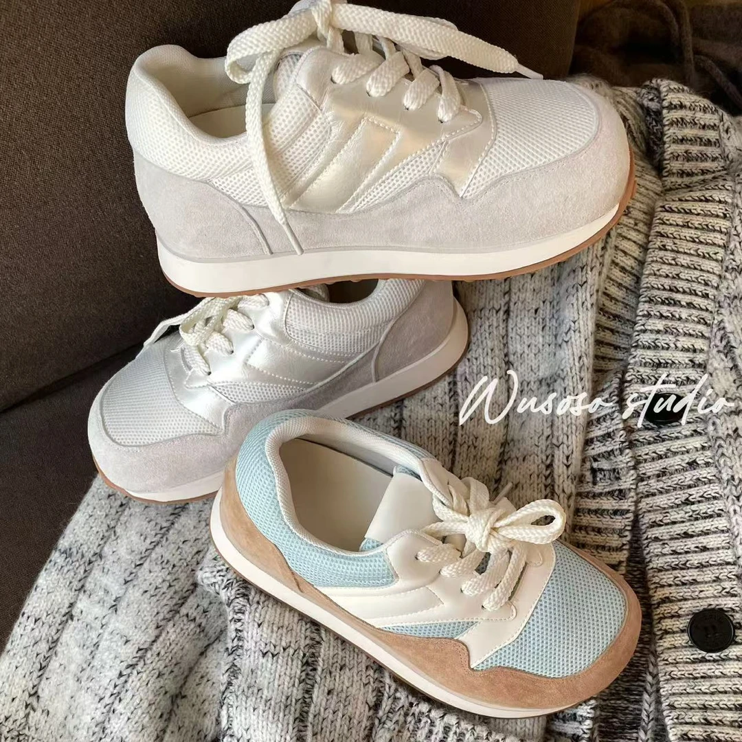 【soso】25ss“墩墩小白鞋”拼色厚底内增高5.5cm阿甘鞋