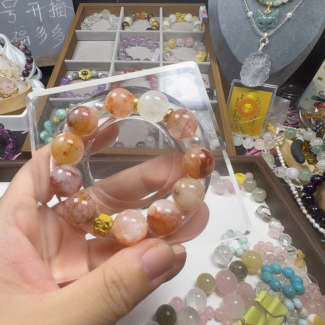 水晶未镶嵌手串红胶花水晶手串