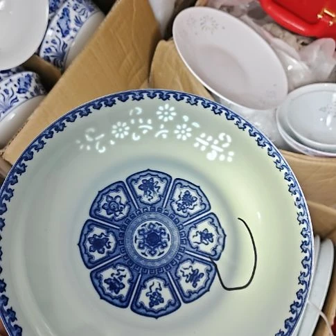 瓷青花玲珑8寸盘3个微瑕疵