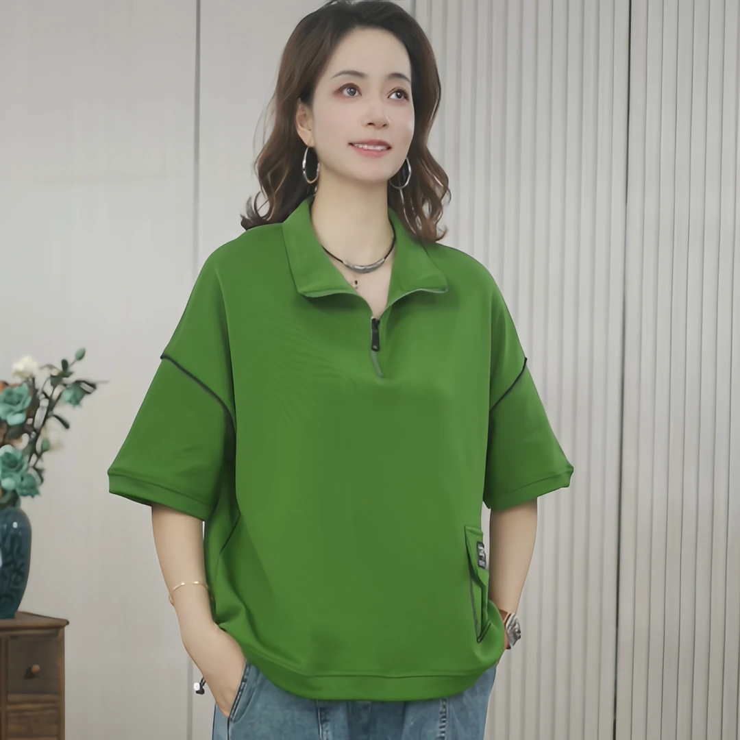 973新款夏季时尚休闲百搭短袖翻领卫衣小衫宽松显瘦T恤上衣女