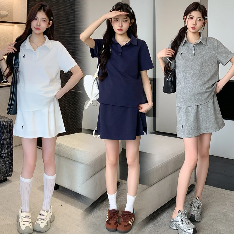孕妇装夏季新款POLO领休闲运动时尚潮流刺绣裙裤可调节洋气宽松