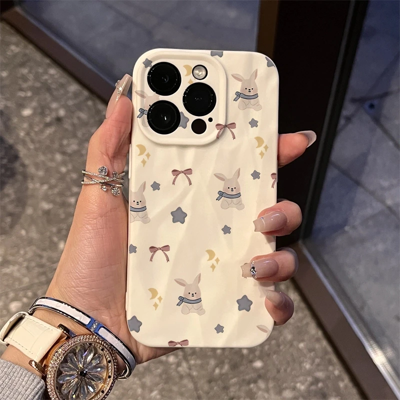 星星围巾小兔适用iPhone15/14promax褶皱手机壳11苹果13/12软xr套