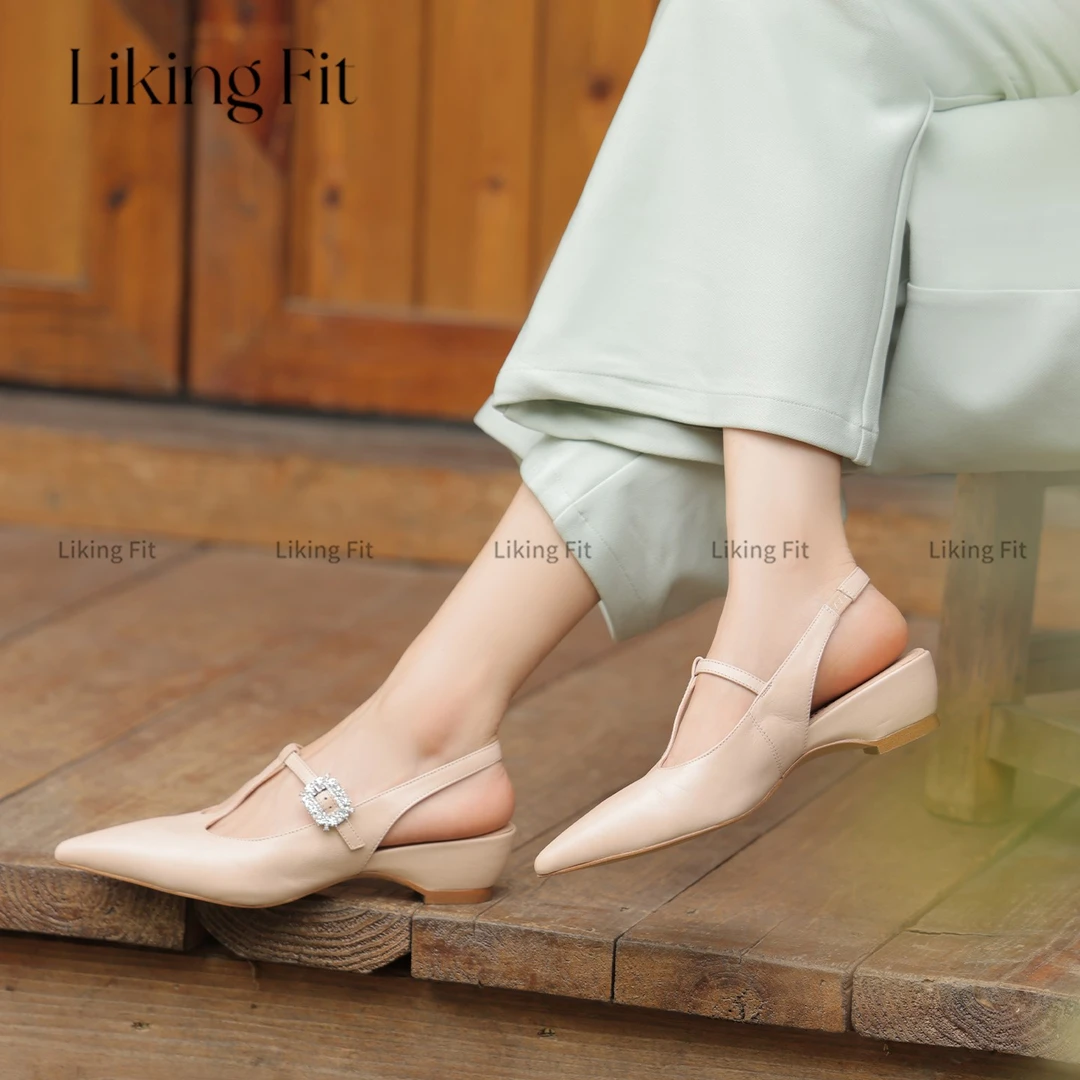 Liking Fit | 牛皮 / 内增高5cm / 尖头真皮气质时装包头凉鞋女