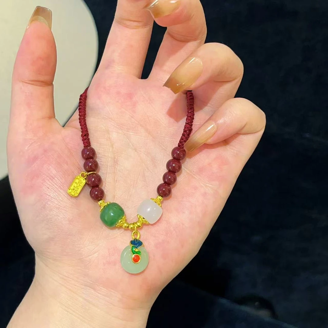 铜合金手链 铜合金 615 时尚国风平安扣红绳手链