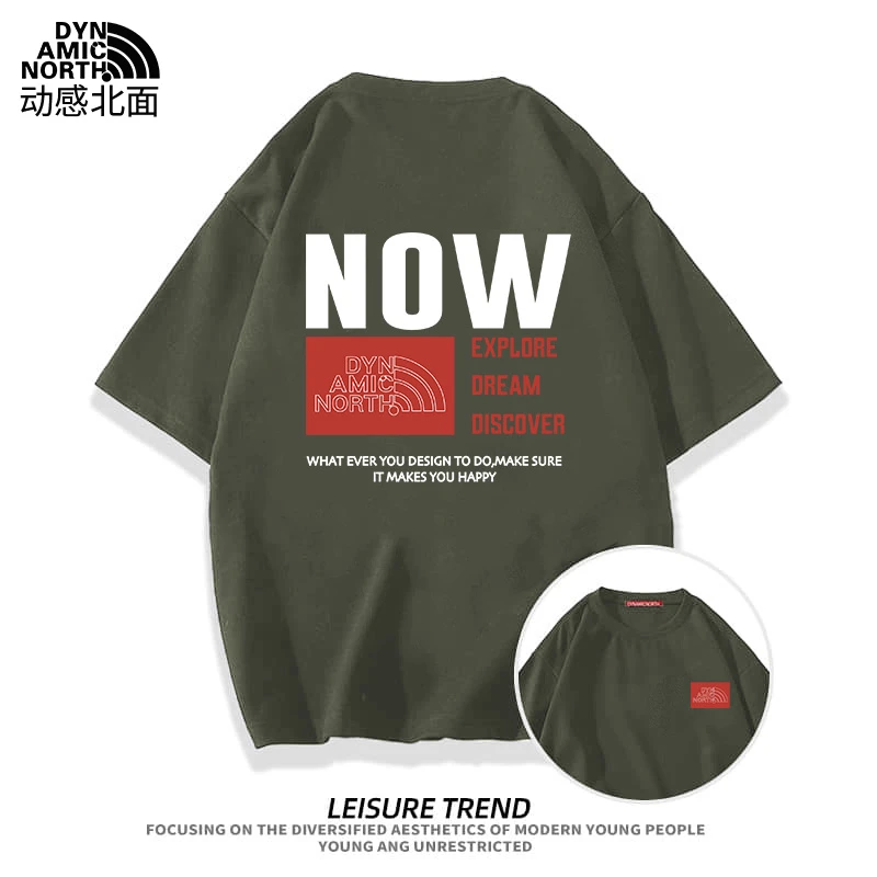 动感北面户外美式圆领短袖T恤男2025春夏季纯棉轻薄ins高级感上衣