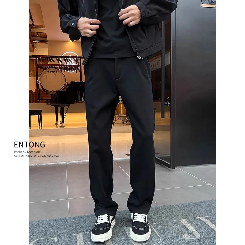 黑色美式重磅运动卫裤男款秋冬cleanfit窄版直筒裤子显瘦休闲长裤