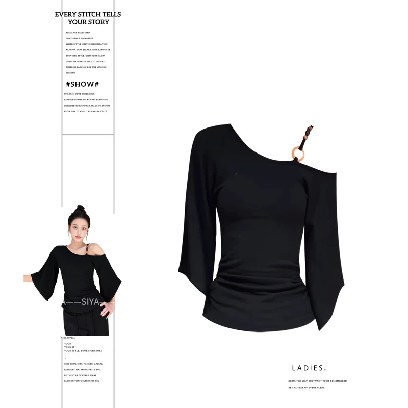 大码胖MM美式复古辣妹风串珠露肩T恤女夏新款喇叭袖褶皱显瘦上衣