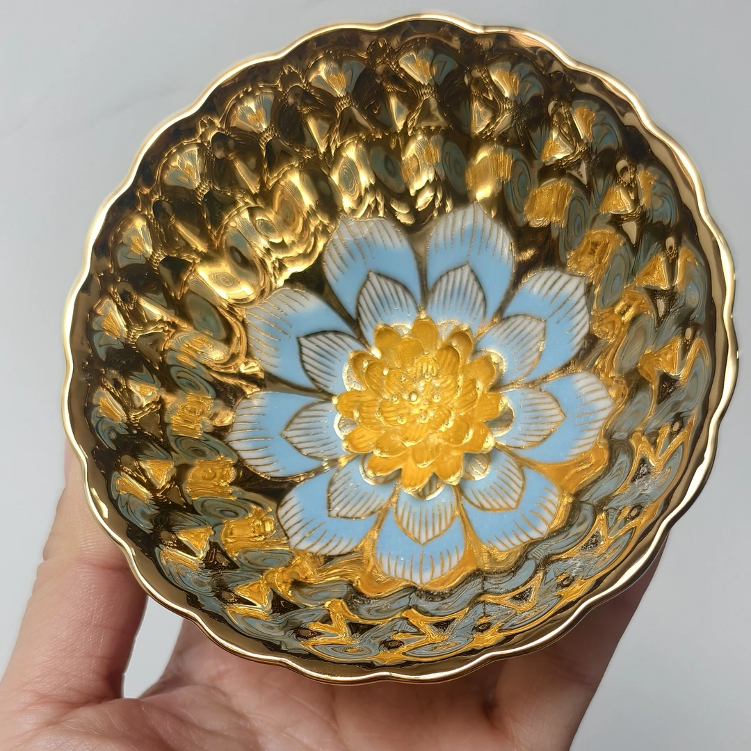 【金色九瓣蓝色妖姬】喝茶喝水品茗杯陶瓷杯主人杯荷花杯