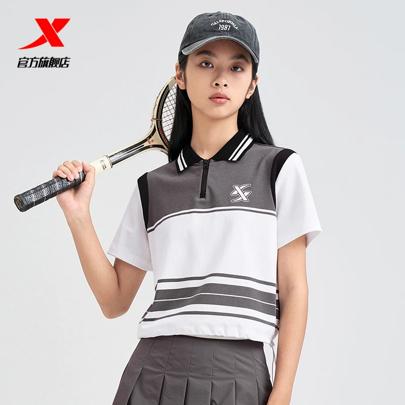 特步POLO衫女休闲透气运动短袖夏季新款女子校园时尚半袖T恤