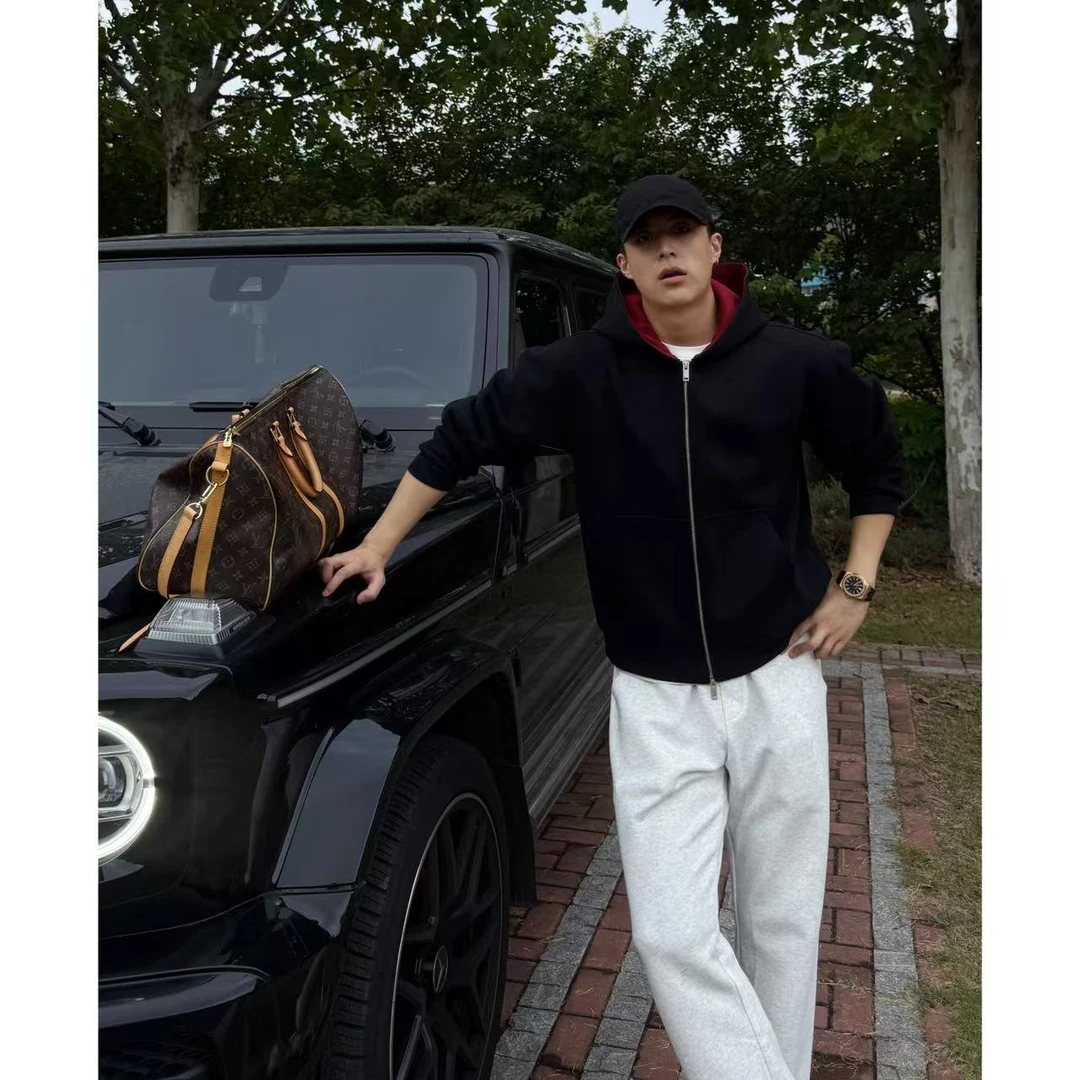 【西博】秋季重磅撞色连帽卫衣开衫外套休闲百搭运动卫衣外套