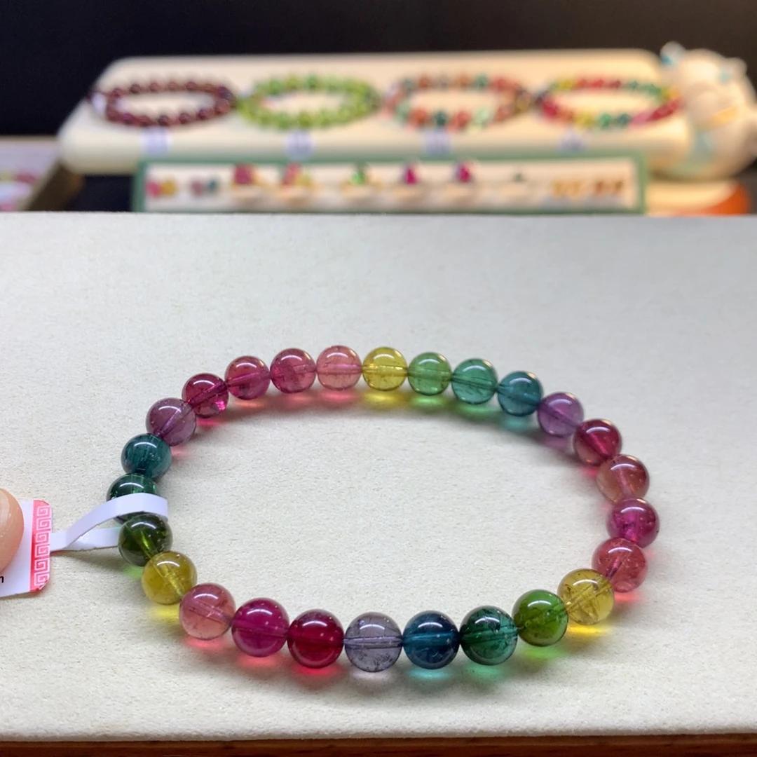 碧玺未镶嵌手串浓艳彩虹7.2mm