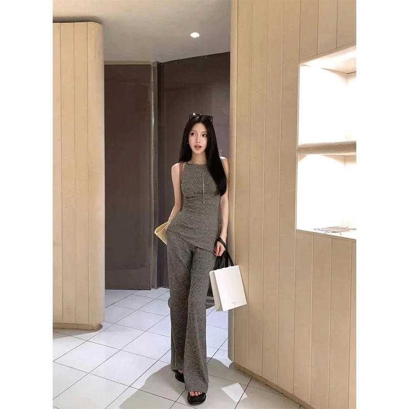 2025春夏新款设计感辣妹收腰显瘦吊带背心上衣高腰显瘦微辣休闲裤