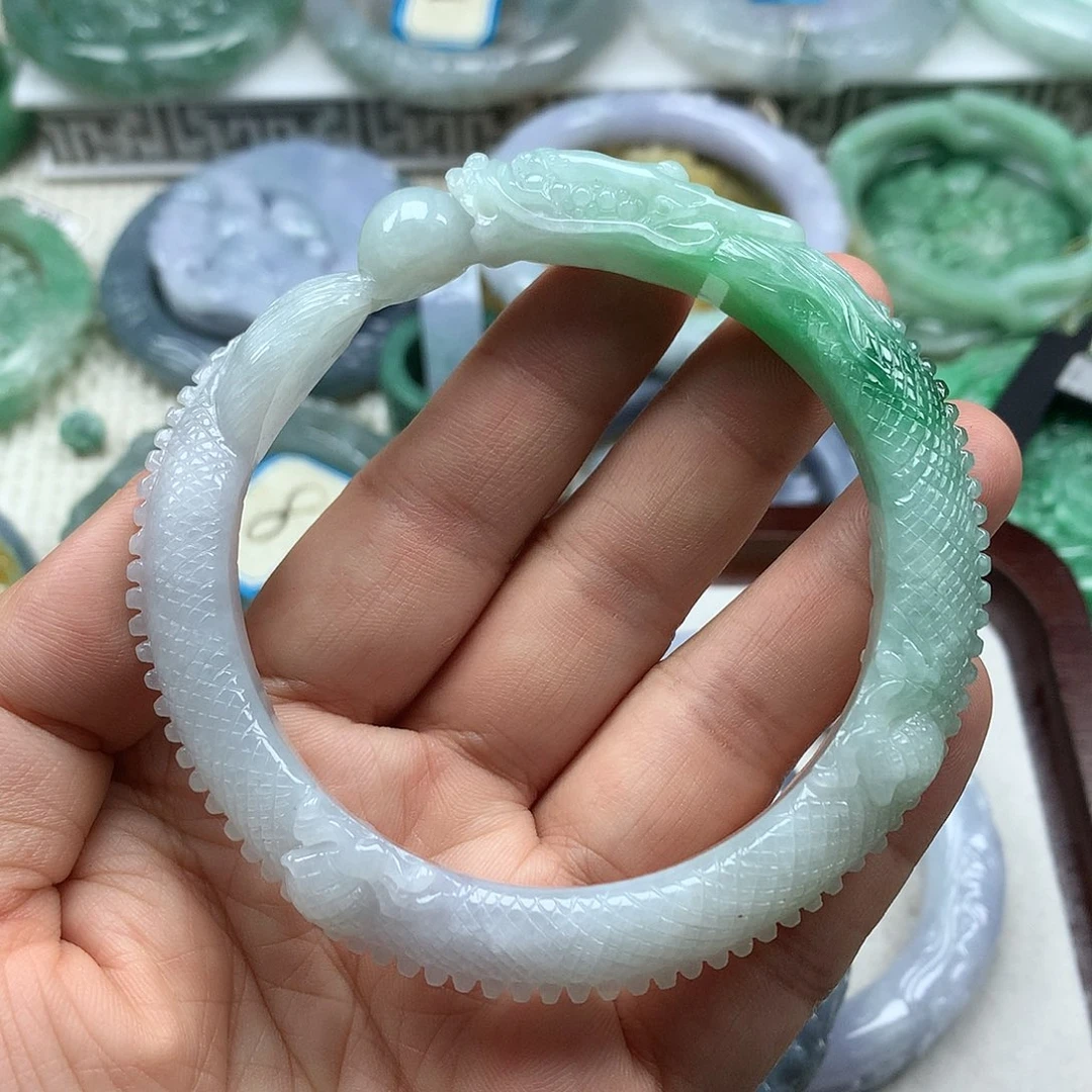 翡翠未镶嵌手镯复古风格62圈口