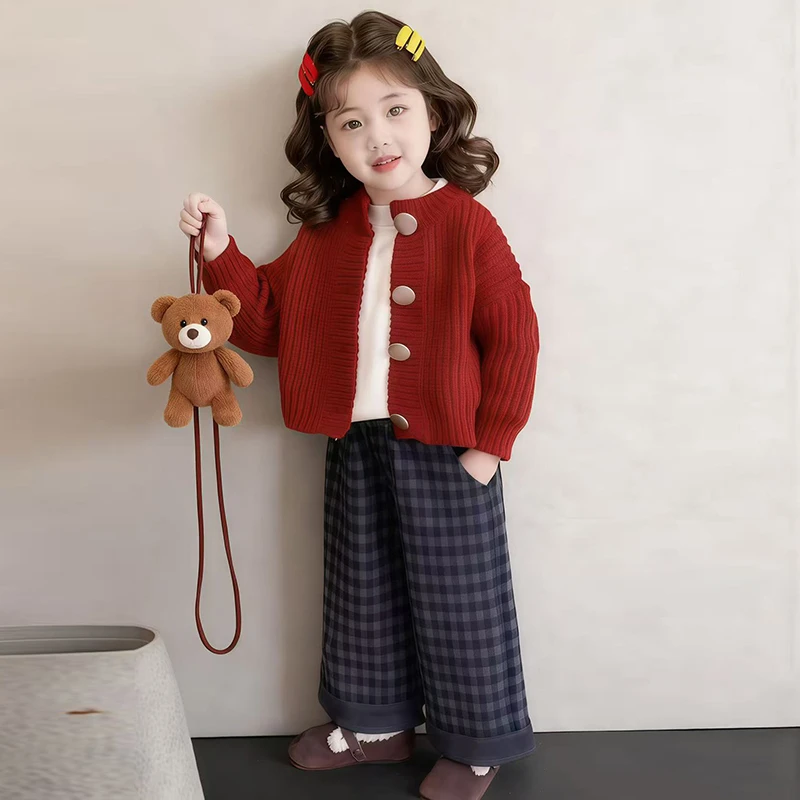 女童秋季三件套装2025新款毛衣女宝宝深秋装超好看洋气穿搭炸街潮