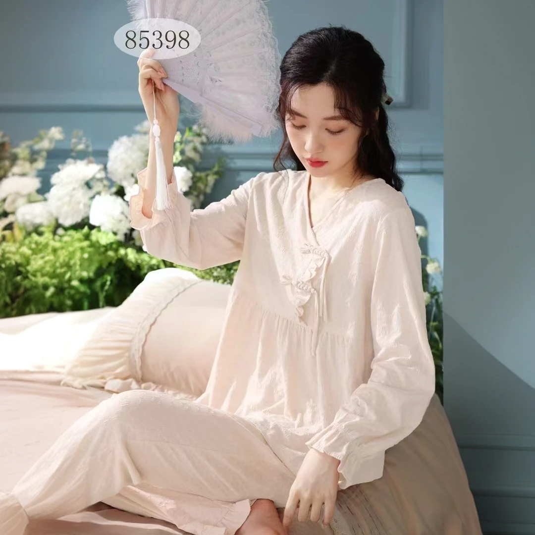 睡衣女士套装长袖长裤春秋夏季家居服休闲睡衣长款时尚甜美宽松